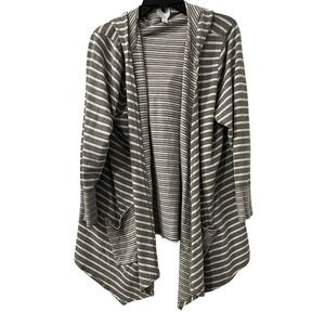 Sunday Anthro Gray Stripe Hooded Open Front Jersey  Cardigan Boho Plus Sz 2XL